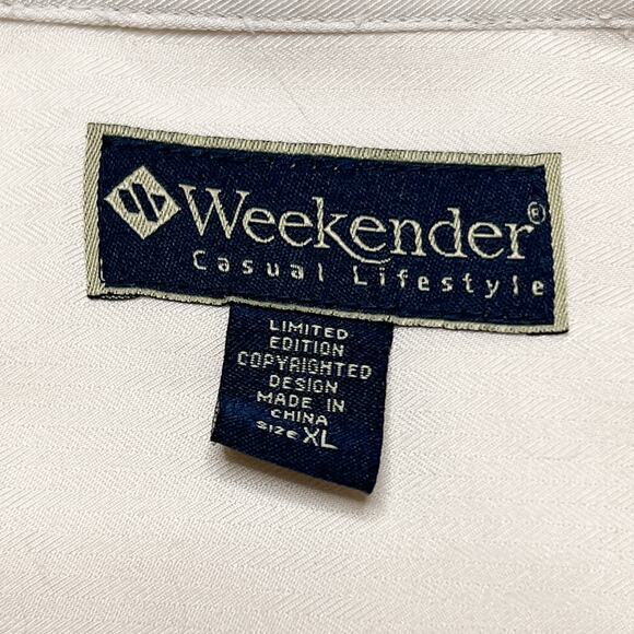 Weekender Casual Lifestyle Palm Tree Button Up Shirt Cream Embroidered Men's XL - Picture 4 of 8